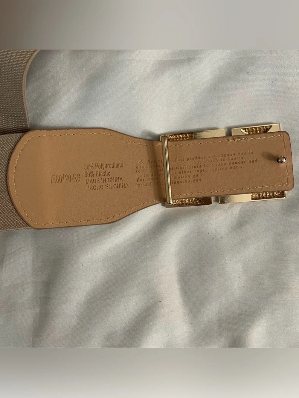Taupe rectangle buckle with rhinestones elastic waistband belt